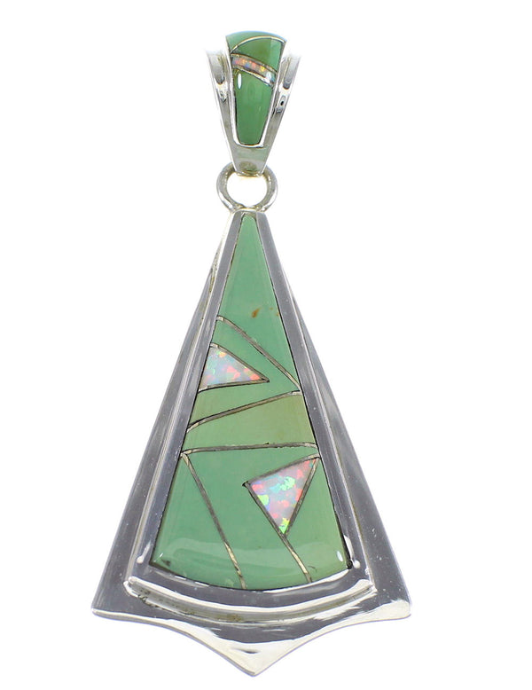 Genuine Sterling Silver Turquoise And Opal Inlay Pendant VX55548